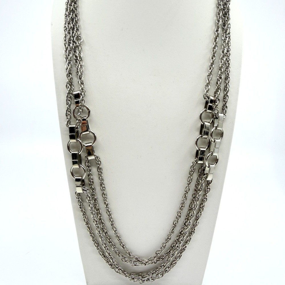 Vintage Multi Strand Silver Tone Chain Necklace Chunky Retro Layered Statement