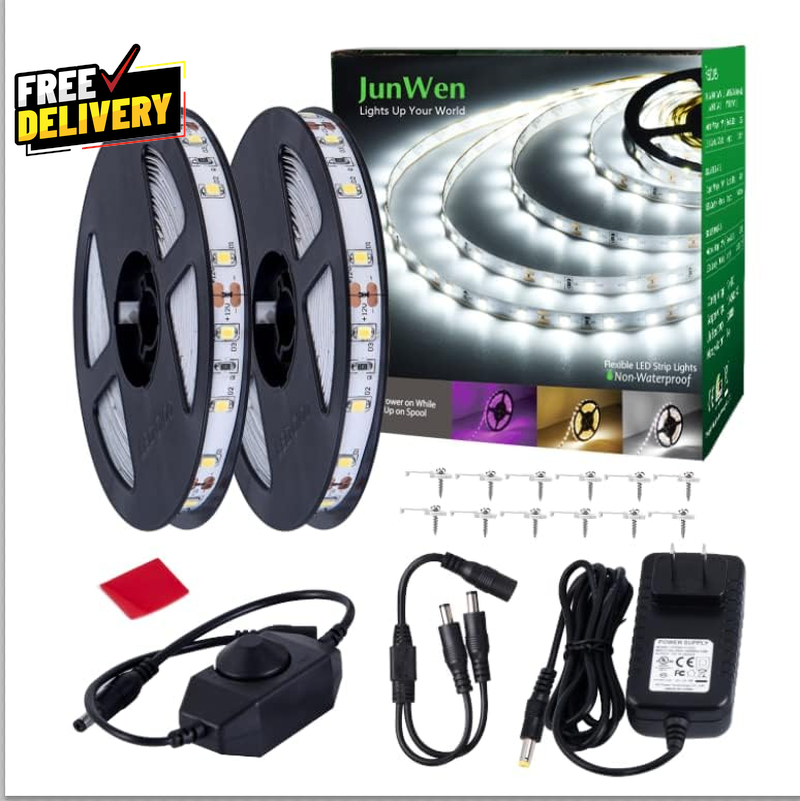 40Ft Daylight White Led Strip Lights 6000K 12V Dimmable Flexible Led Tape Light