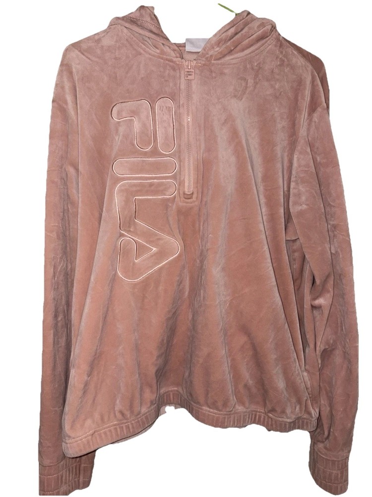 Fila Women's Dusty Pink Pullover Hoodie, Size XL, 1/4 Zip, Velour Velvet