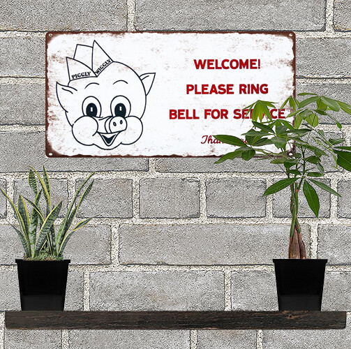 Piggly Wiggly Grocery Store Ring Bell Man Cave Metal Sign Repro 6x12