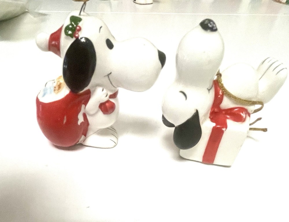 Vintage Ceramic Peanuts Snoopy Christmas Figurines Set