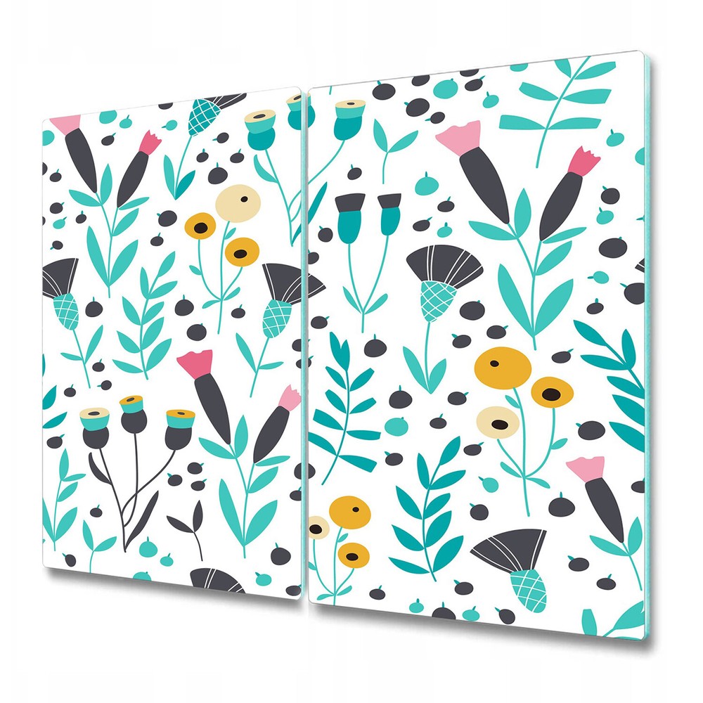 Tempered Glass Kitchen Chopping Board Scandinavian floral blue and grey 2x30x52