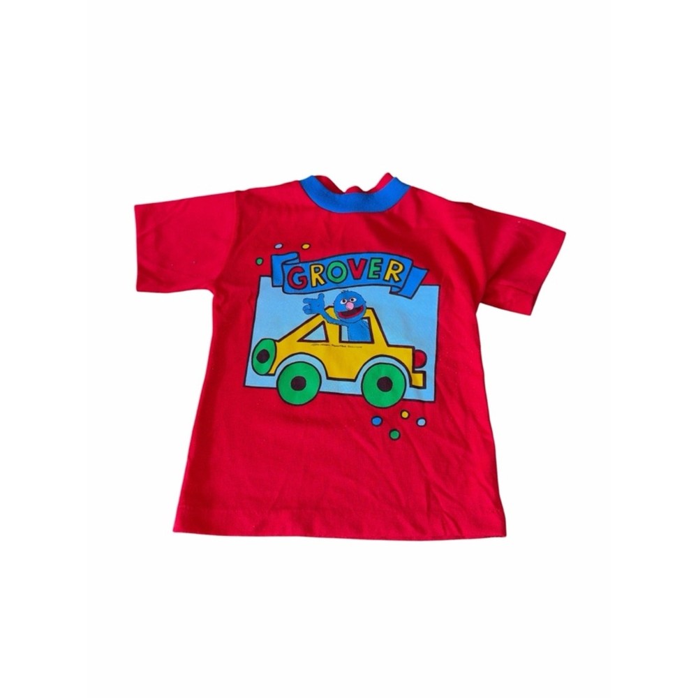 Vintage Sesame Street Grover Red Tee with Yellow & Green Car Graphic Size 4T