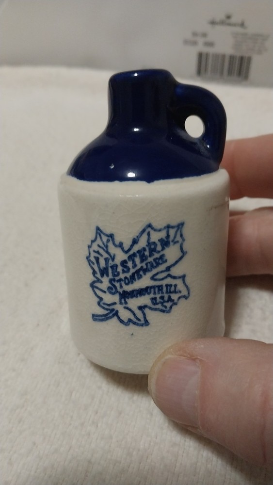 Vintage Western Stoneware Monmouth, IL. Miniature Blue Pottery Jug
