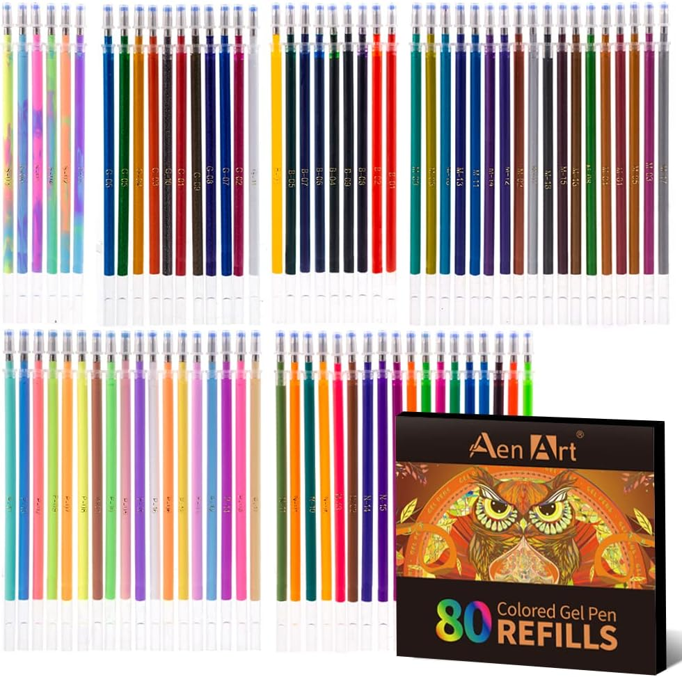 Gel Pens Refills for Coloring Books, 80 Unique Colors, 40% More Ink Colored Gel