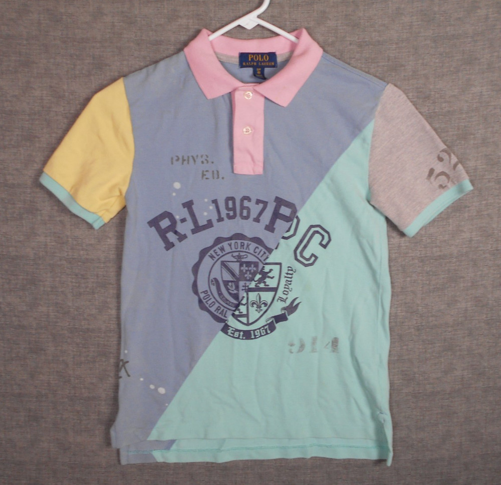 Polo Ralph Lauren Patchwork YOUTH (8) Boy Cotton Polo Shirt S. Sleeve Size Small