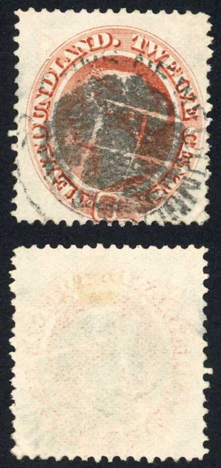 Newfoundland SG28 12c Red-brown on Thin yellowish paper used
