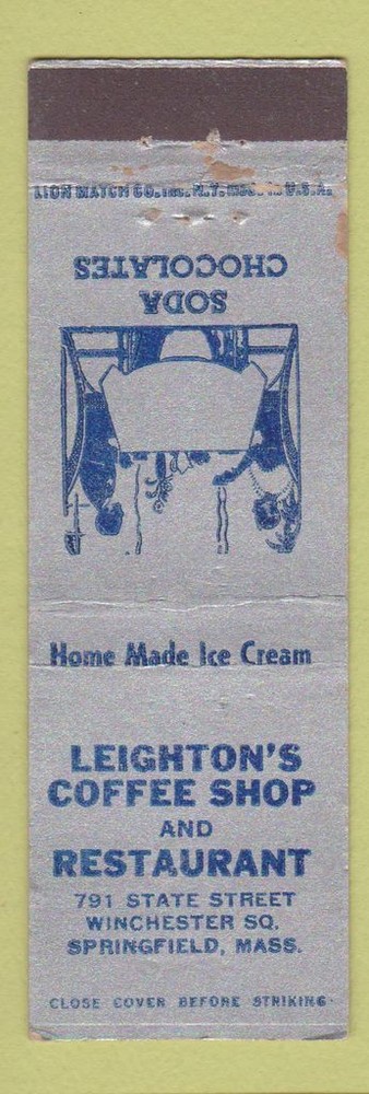Matchbook Cover - Leighton's Coffee Shop Restaurant Springfield MA WEAR