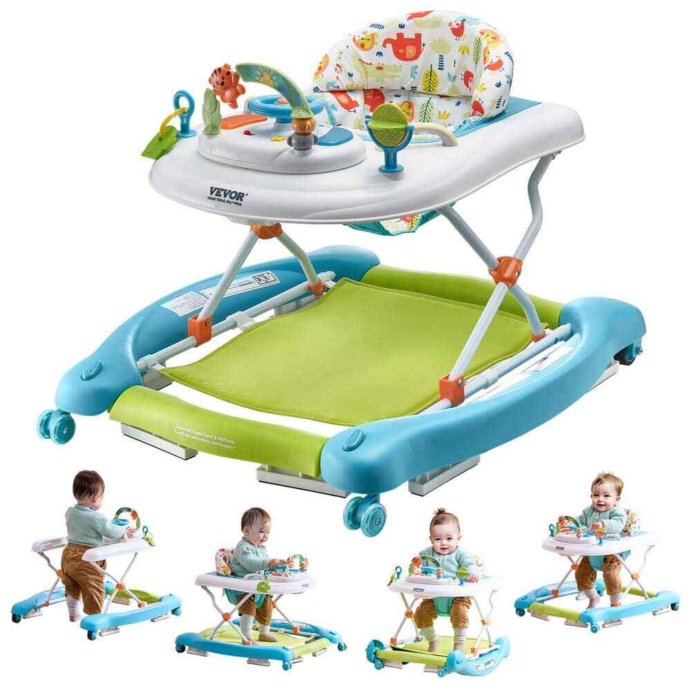 4-in-1 Foldable Baby Walker Activity Center 3 Height Toddler Walker with Wheels,