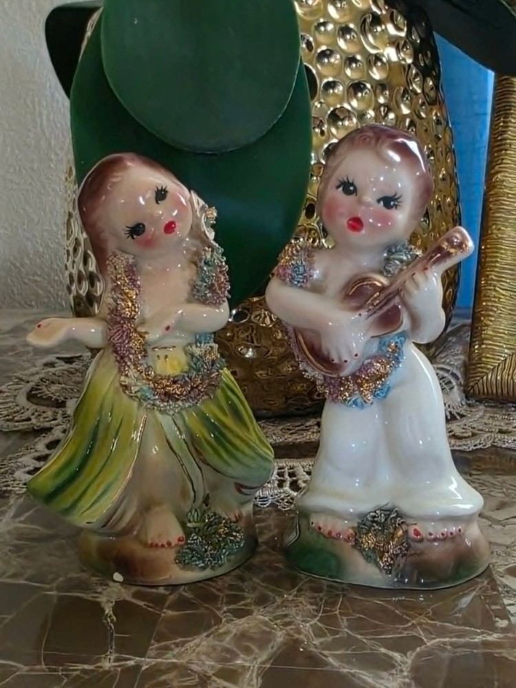 Josef Originals Hawaiian Poi and Koi Figurines (Chips, Flaws)