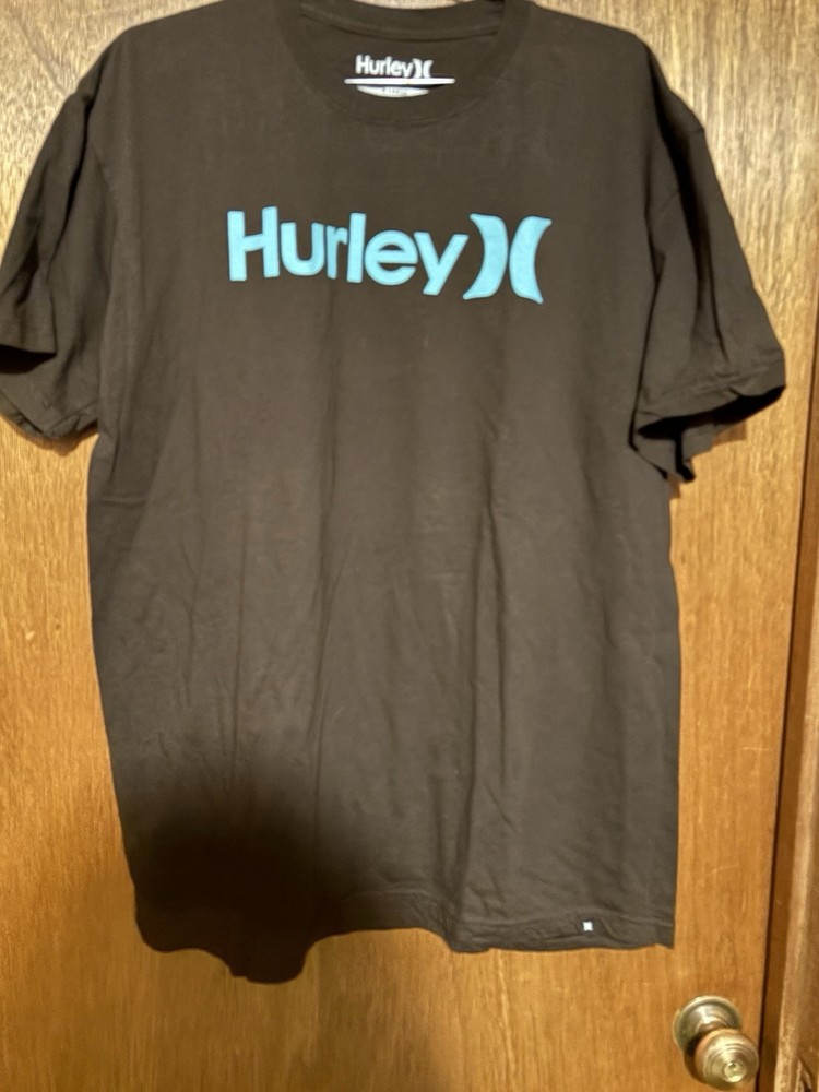 Hurley Men's Crew Neck Short Sleeve T-Shirt Blue, XL, 100% Cotton Brown/Blue
