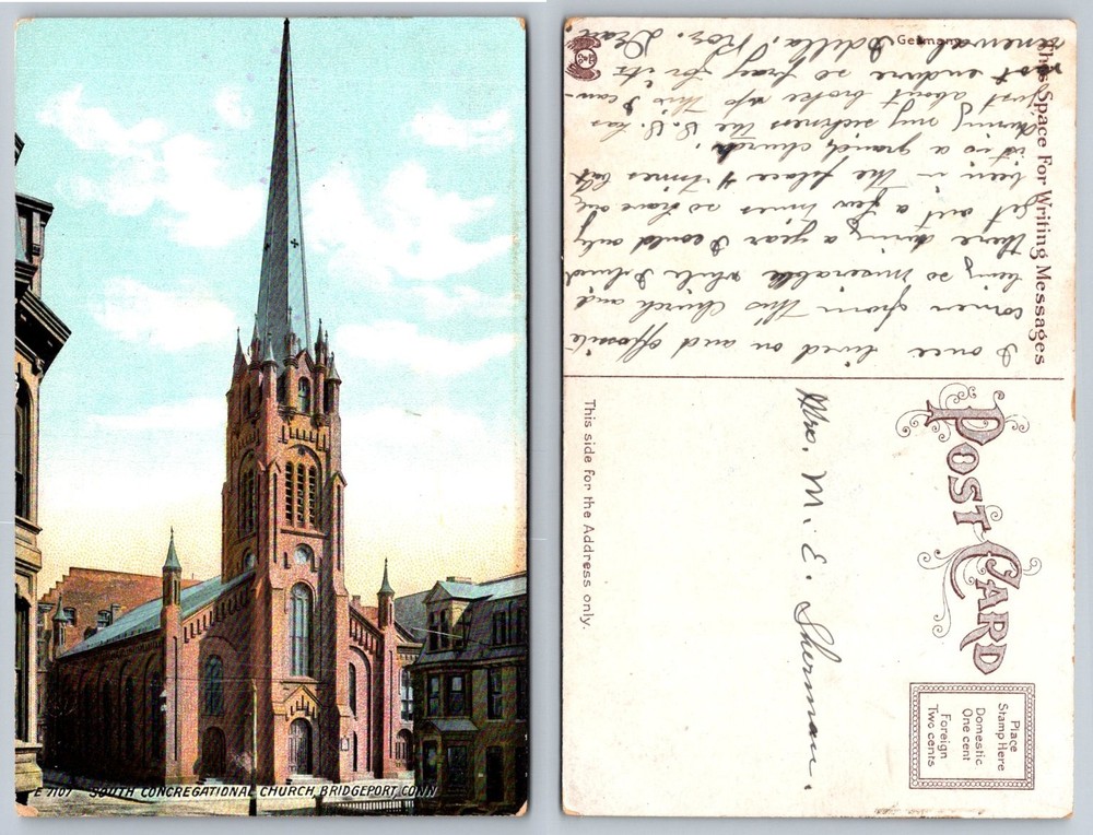 Bridgeport CT South Congregational Church Postcard Early 1900s Connecticut