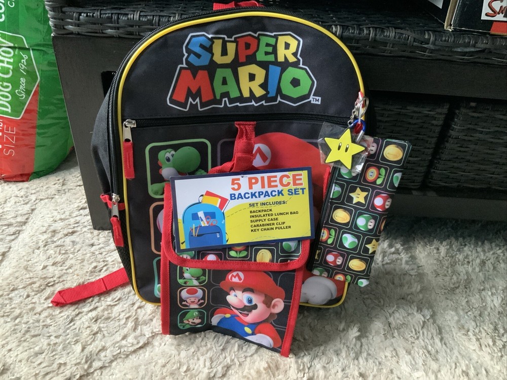Super Mario 5-Piece Backpack Set for School and Travel  