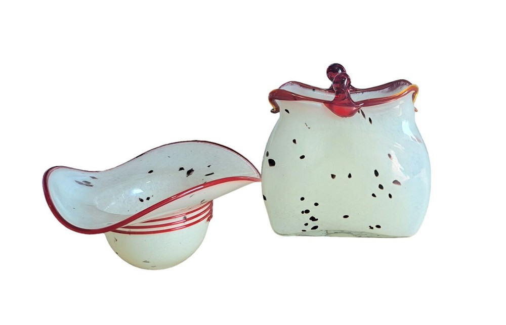 Murano Style Glass Vase Purse Glass Art Bowl Hat Decorative Art Hand Blown RARE!