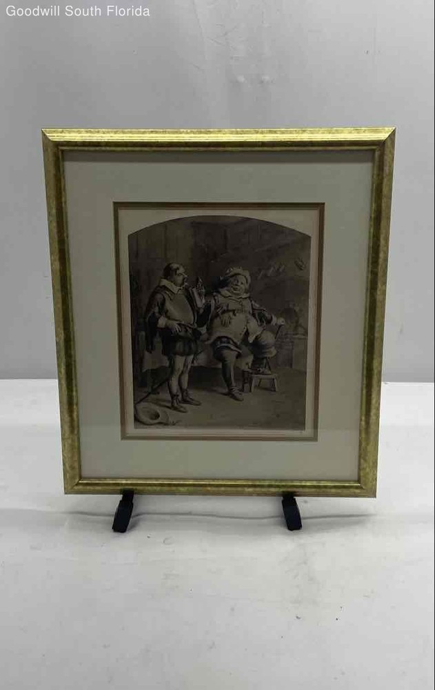 Framed Black & White Etching Print Colonial Tavern Scene Wall Decor Art