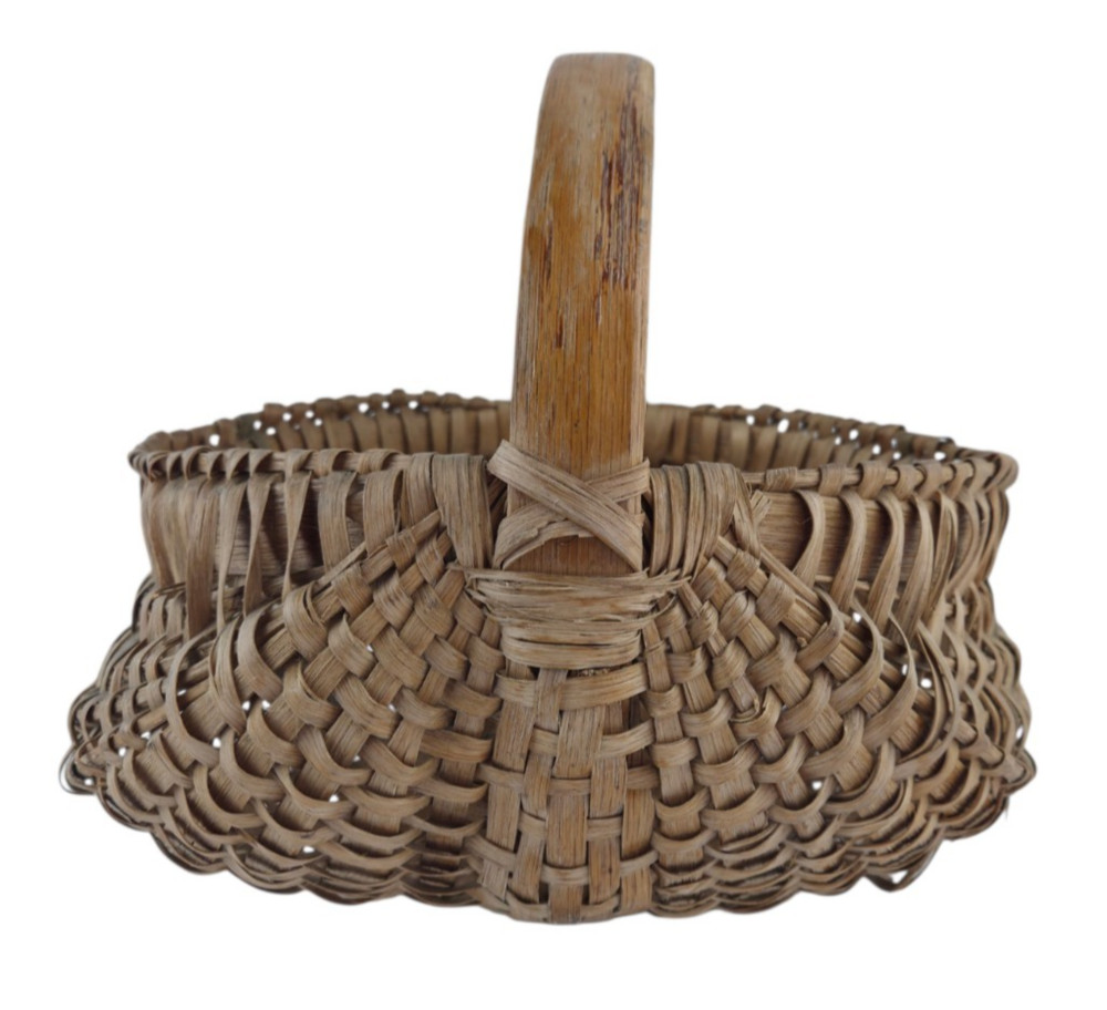 Vintage Rattan Gathering Basket Melon Buttocks Shape Primitive Farmhouse Boho