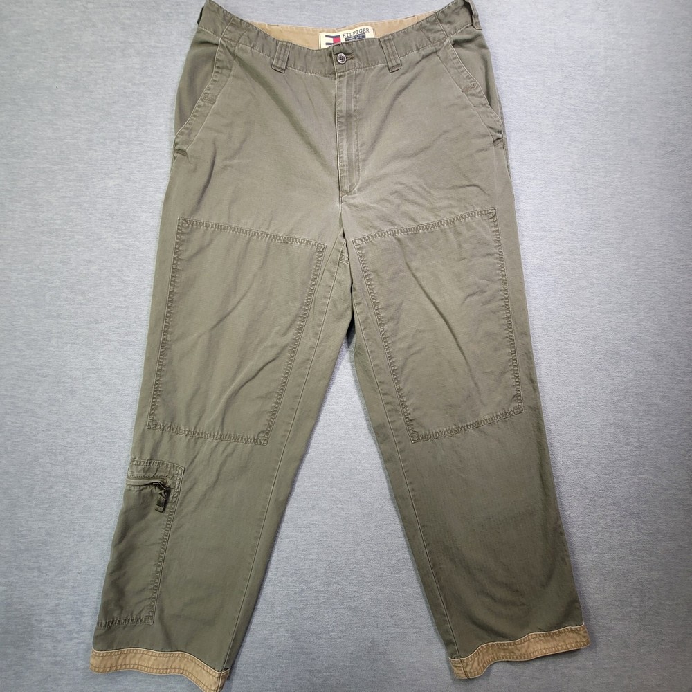 Tommy Hilfiger Pants Mens 36x32 Green Double Knee Cargo Ripstop Military Fatigue