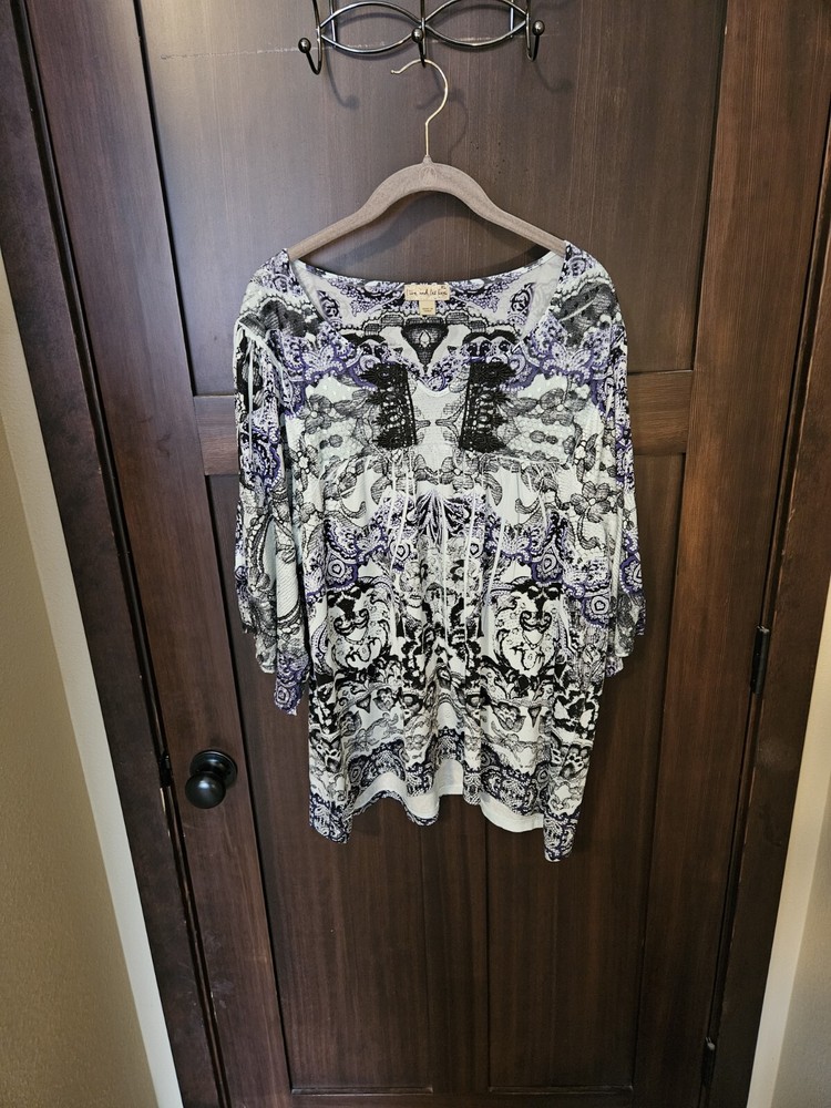 EUC Live And Let Live Women’s Stretch Knit Tunic Top Blouse Size XL X-Large