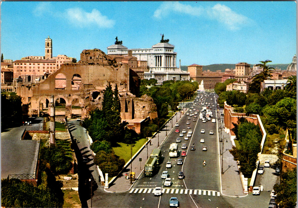 Vintage Postcard Rome Via Dei Fori Imperiali Italy