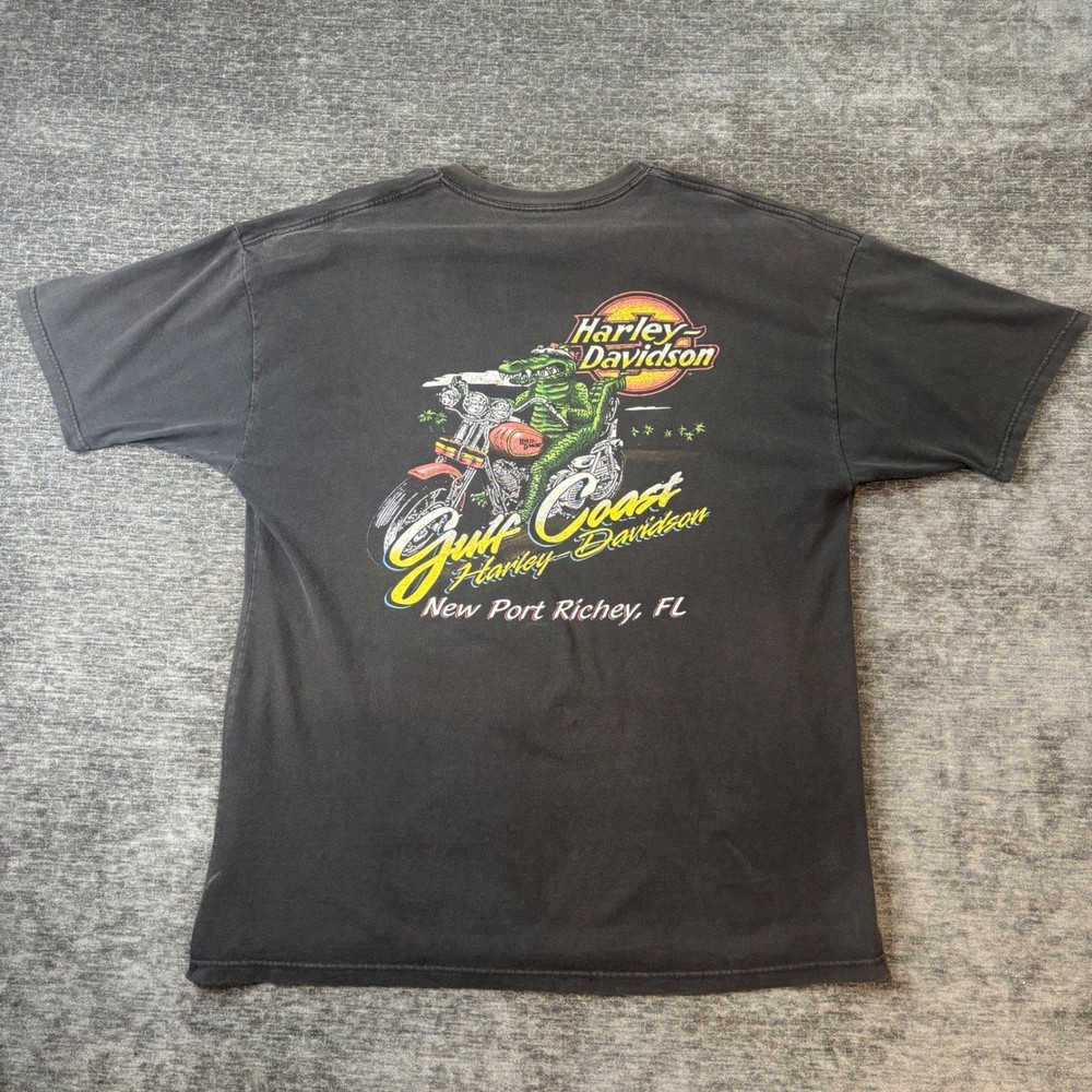 Vintage Harley Davidson Gator T-Shirt Black Florida Biker Mens XXL Distressed