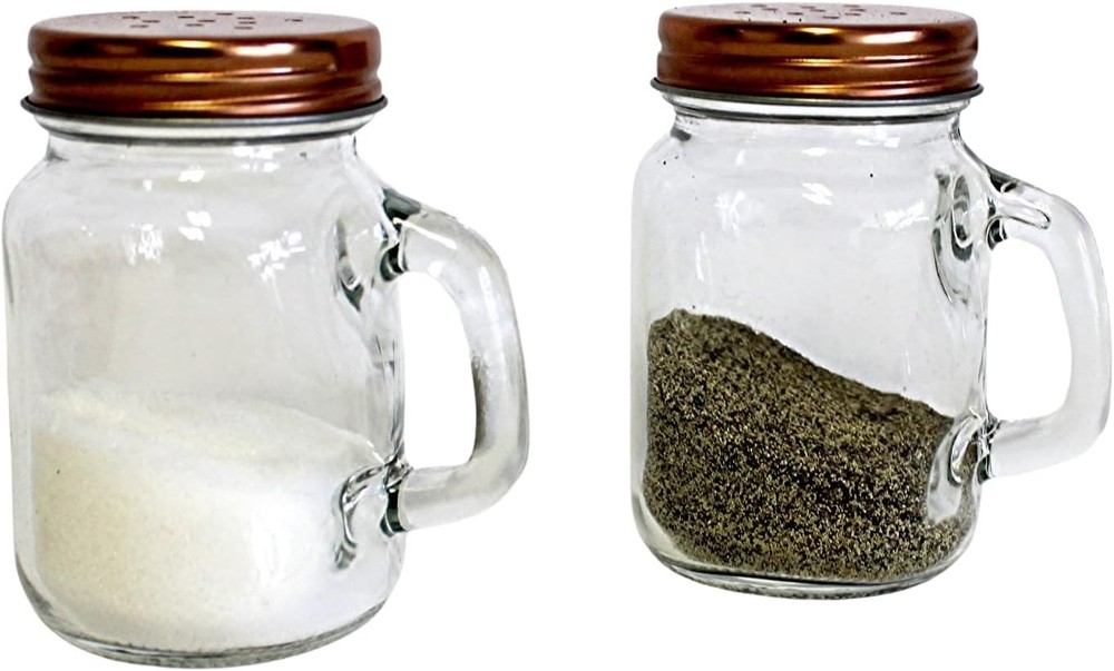 Retro Mason Jar Salt and Pepper Shakers – Clear Glass with Stainless Steel Lids
