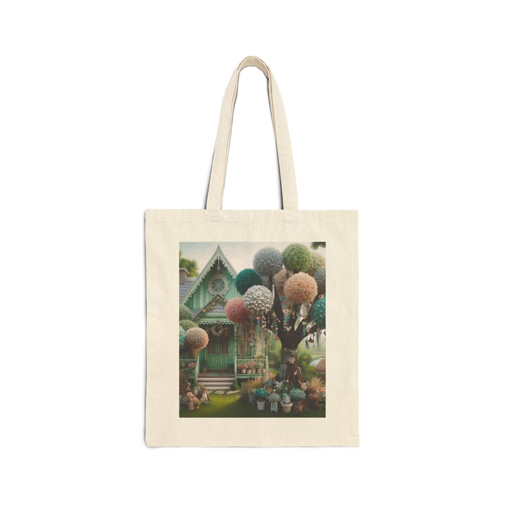 Cotton Canvas Tote Bag Whimsical Shabby Chic Cottage and Trees Design 4 Gift
