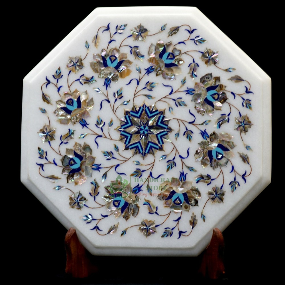 Marble Inlay table Top Inlaid With Semi-Precious Gems Stone For Coffee Table