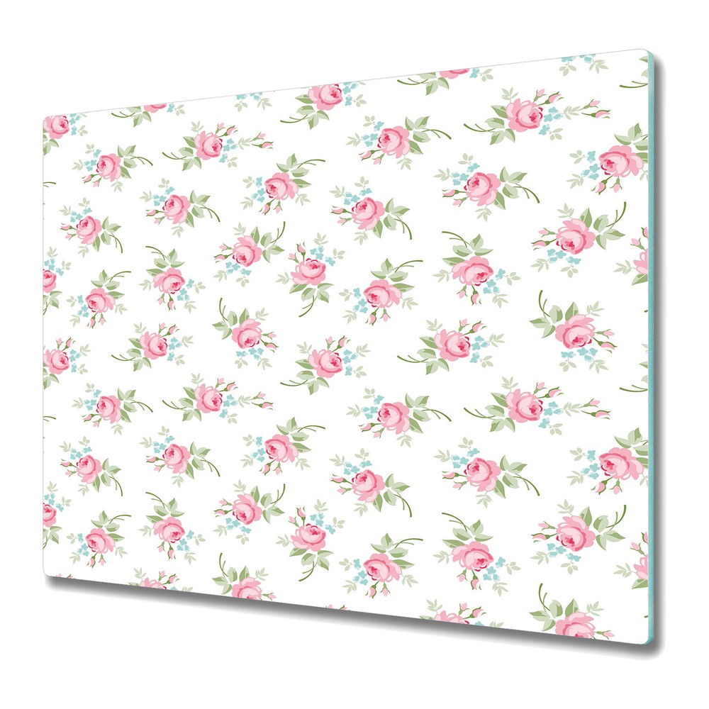Glass Kitchen Chopping Board Little flowers pink roses pink and green large