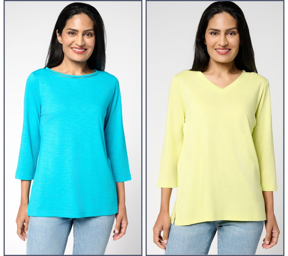 Belle by Kim Gravel Women's Top Sz XL Sleeve Slub Knit Tops Multi-colored