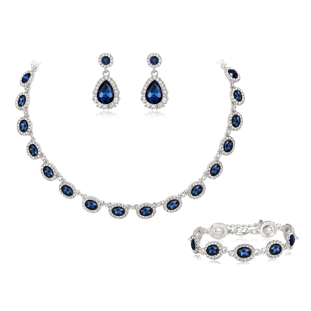 Crysdue Wedding Jewelry Set for Women Brides Oval Rhinestone Crystal Collar N...