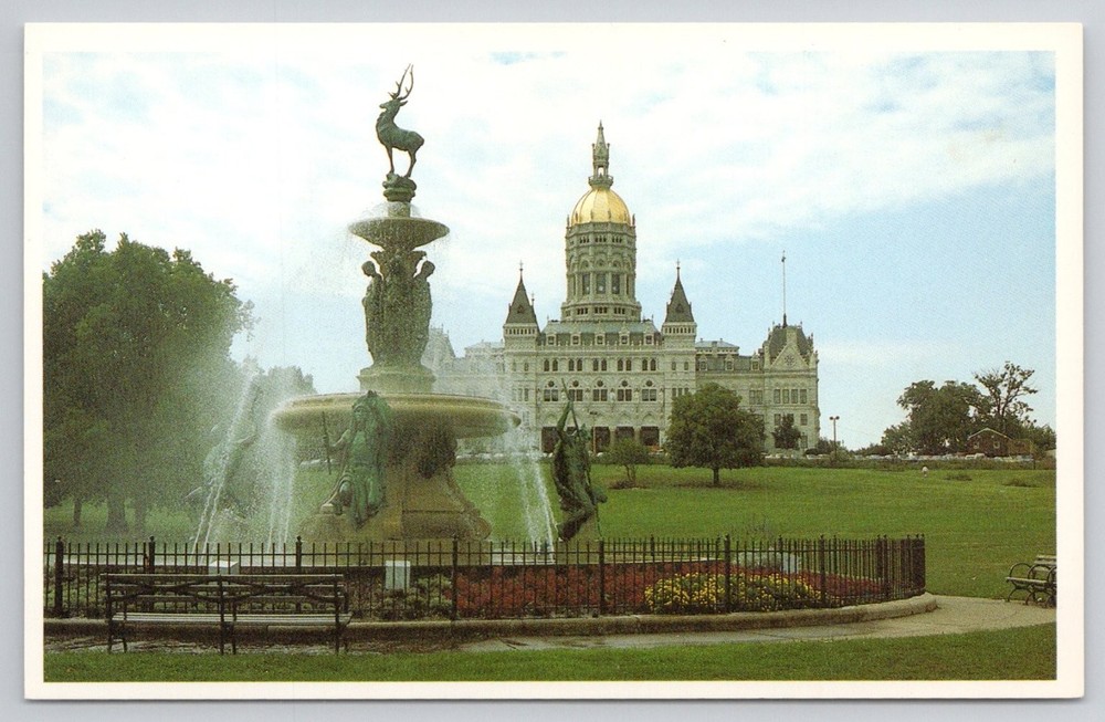 Hartford CT State Capitol Bushnell Park Corning Fountain Postcard NATCO 1991