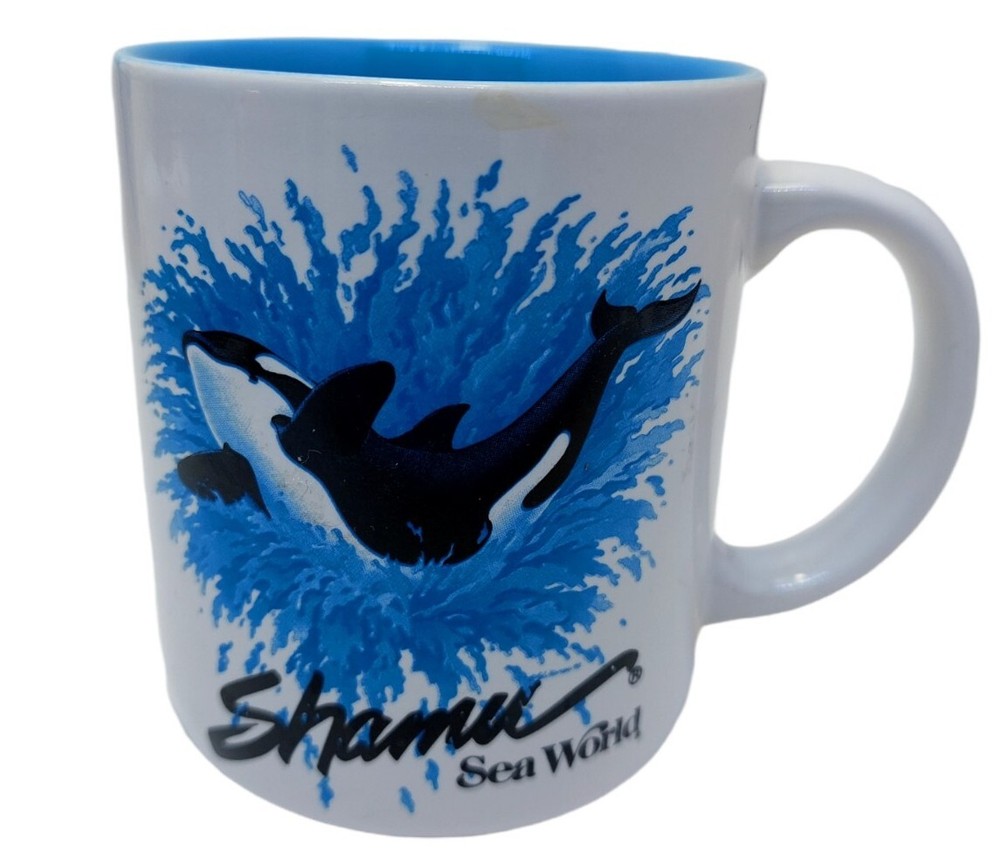Sea World Shamu White Blue Ceramic Coffee Tea Mug Cup 3.75