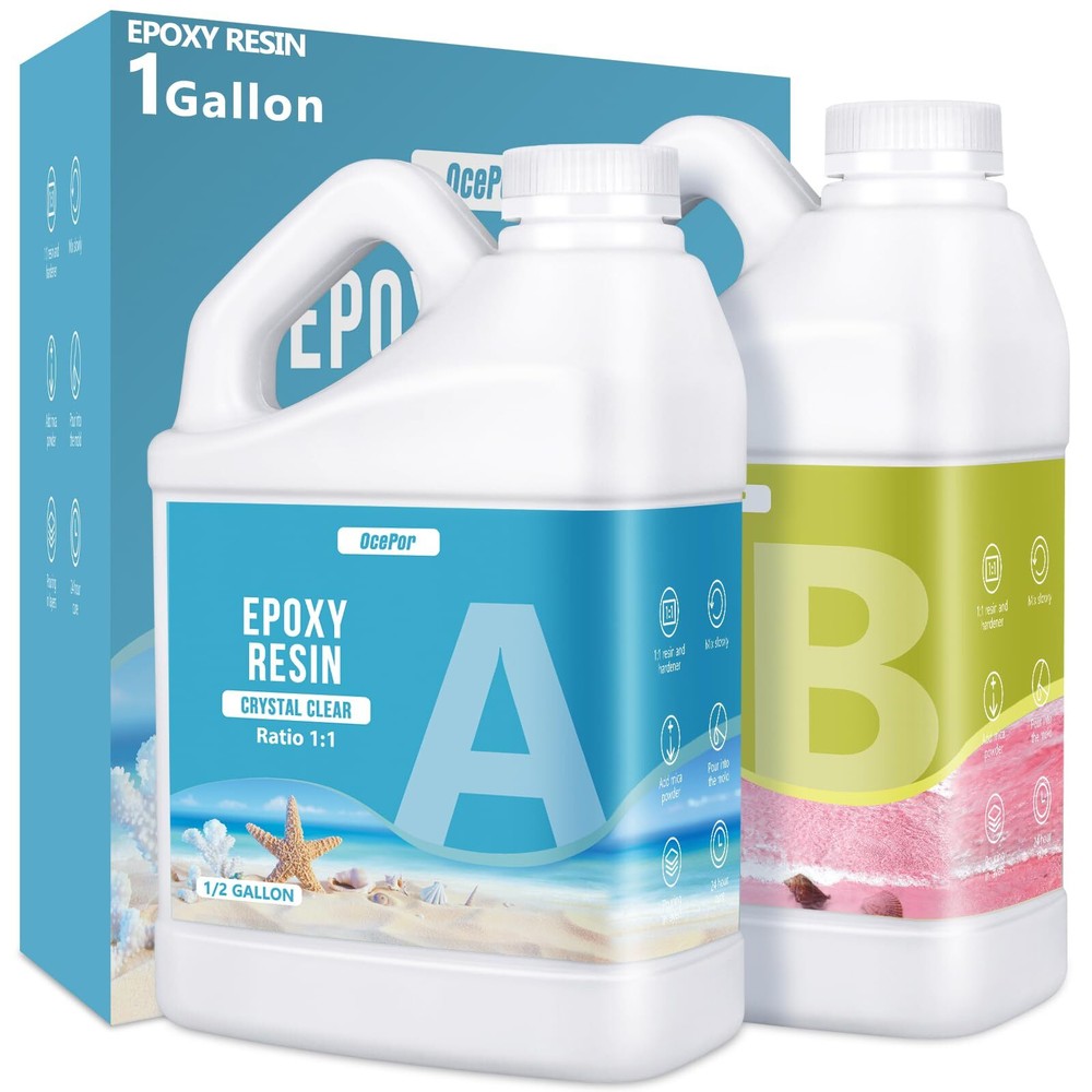 Crystal Clear Epoxy Resin Kit 2x0.5 Gallon Non-Yellowing for DIY Crafts