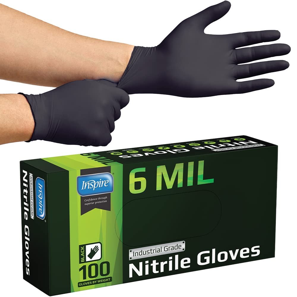 Heavy Duty 6 Mil Black Nitrile Gloves for Food Handling and Cleaning