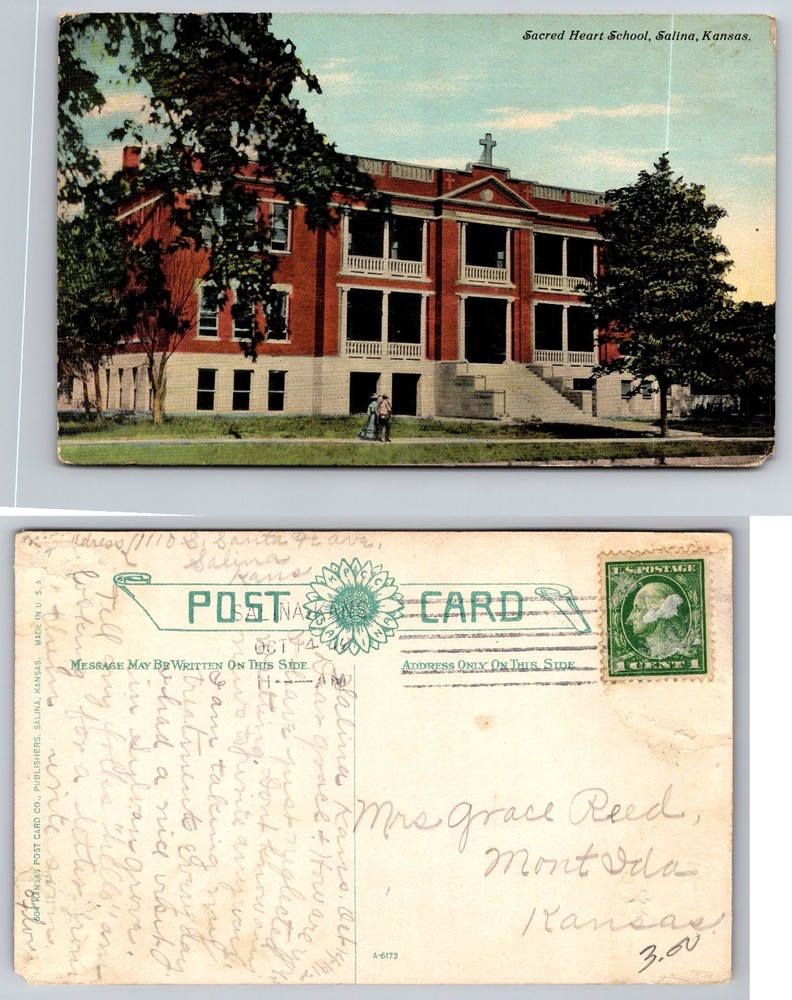 Sacred Heart School Salina Kansas Postcard 1912 Divided Back Posted