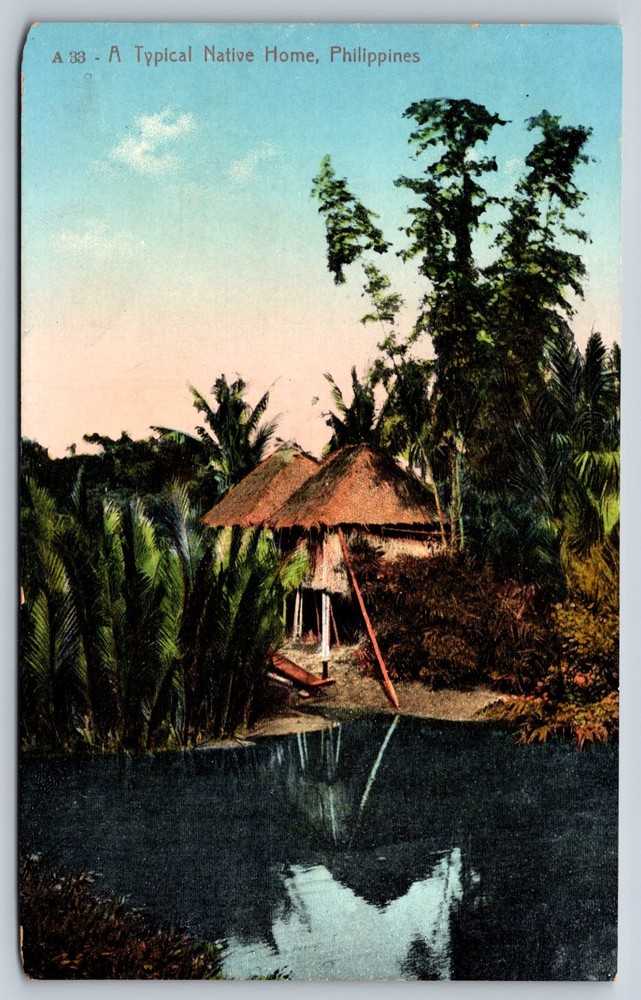 A Typical Native Home Philippines Postcard 1910s Nipa Hut Bahay Kubo