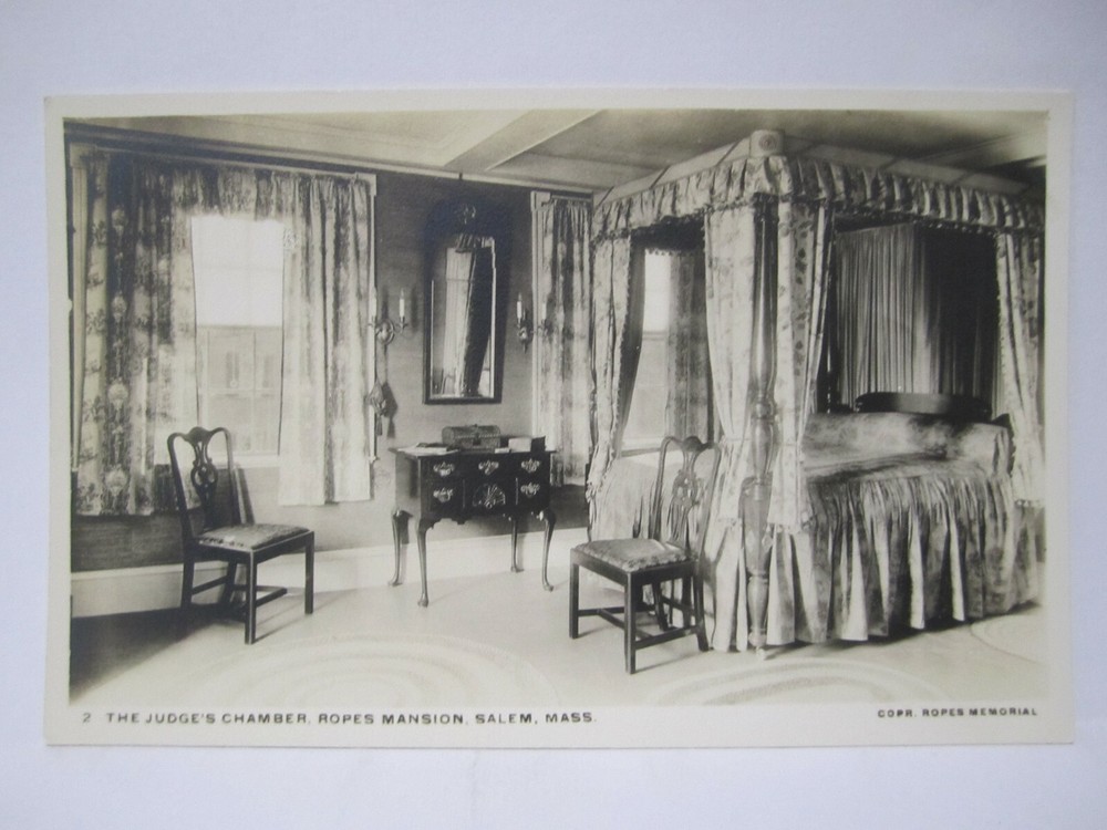 JUDGE'S CHAMBER BEDROOM REAL PHOTO POSTCARD SALEM MA MASSACHUSETTS 1920s RPPC