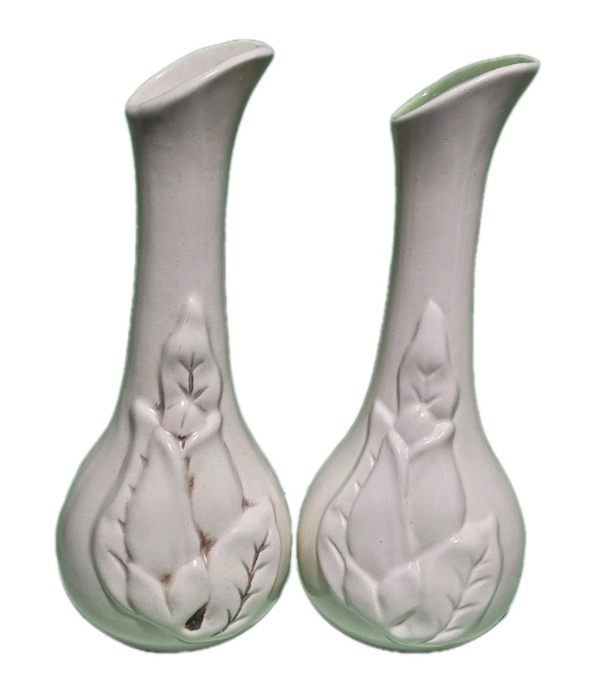 2 Red Wing Rumrill Magnolia Cream Vase 1940s USA Art Pottery Bud Vase 7 1/2
