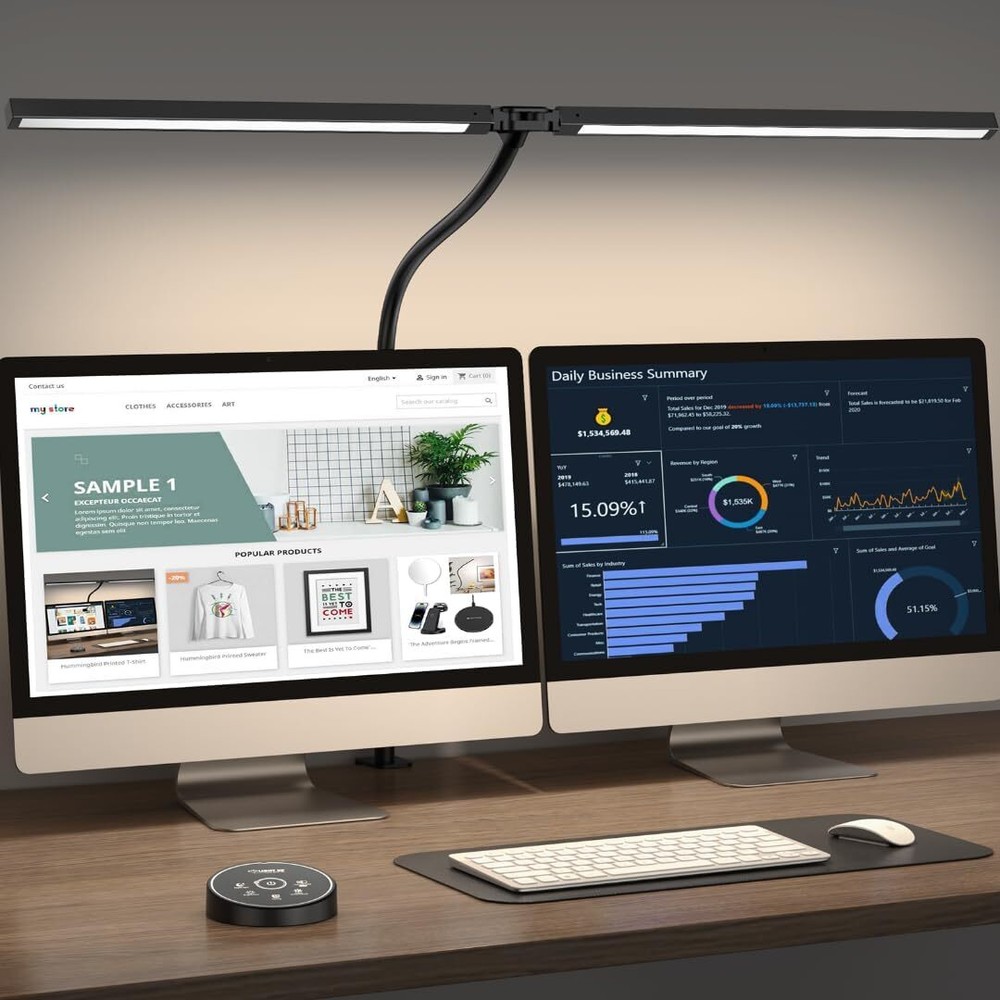 Led Desk Lamp for Office Home - Eye Caring Architect lamp with Clamp,Dual Screen