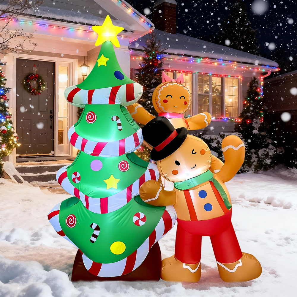 8FT Christmas Inflatables Tree with Gingerbread 2025 NEW LED Outdoor Decoration
