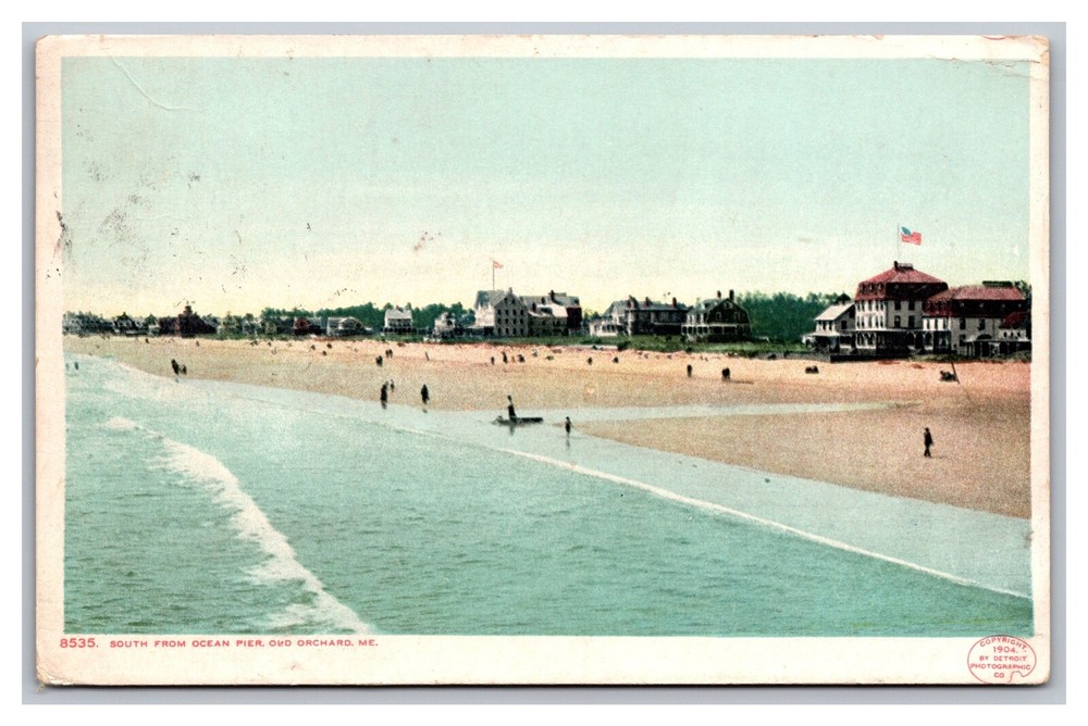 Old Orchard, ME Maine, South from Ocean Pier Beach Scene, Postcard Posted 1908