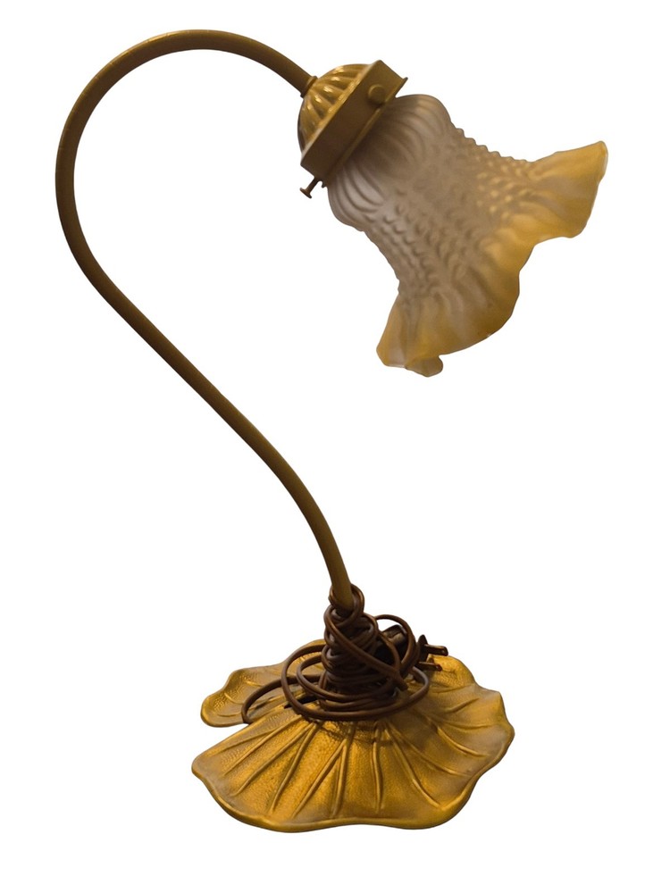 Vintage Lily Pad Lamp Glass Shade Goose Neck Yellow L&L WMC Works Tested 70's