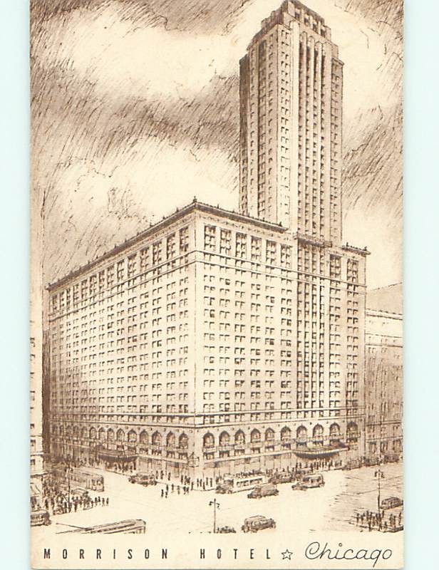 Unused 1930's OLD CARS & MORRISON HOTEL Chicago Illinois IL : clearance q6665
