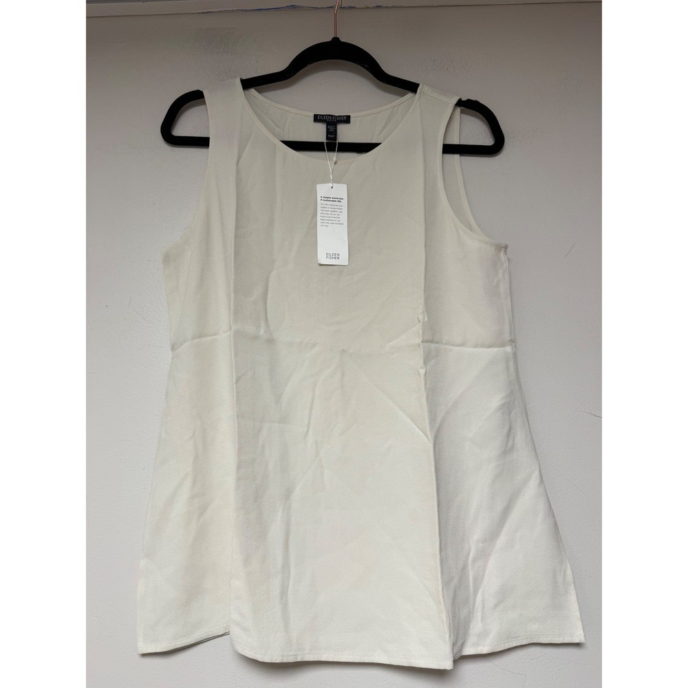 EILEEN FISHER PETITE Sleeveless Cream Tunic Top PS PP Silk Top