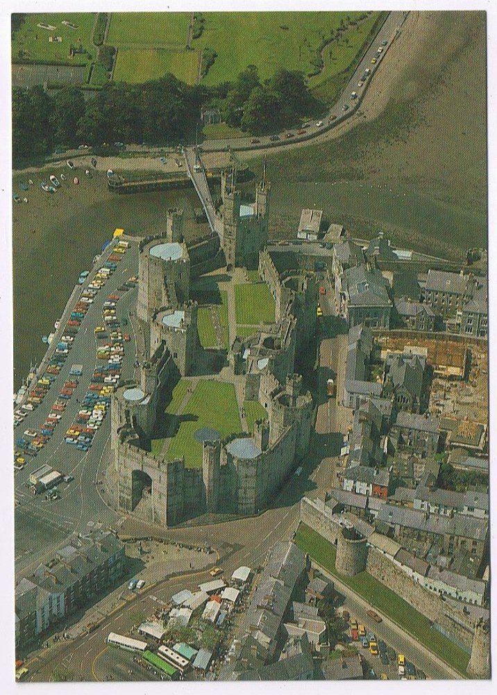 Postcard Caernarfon Castle Gwynedd Wales Air View From North East