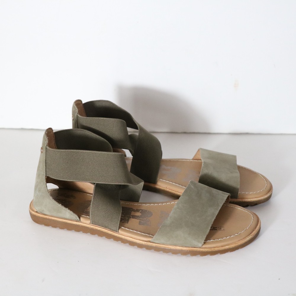 Sorel Ella Strappy Sandal Womens 8.5 Sage Green Leather Boho Flat Walking