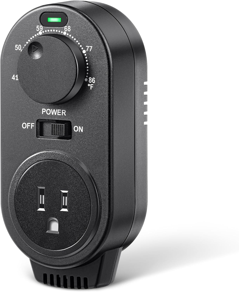 Adjustable Thermostat, Plug in Heating and Cooling Thermostat Controlled Outlet,