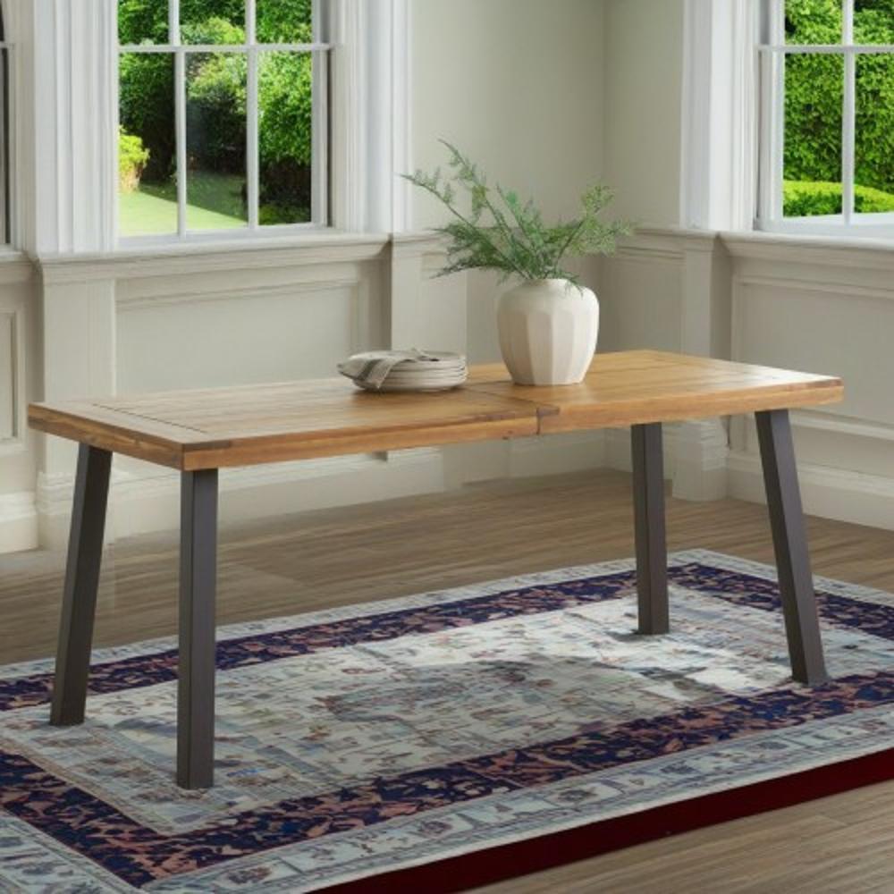 Della Acacia Wood Dining Table with Rustic Metal Base in Natural Stain  