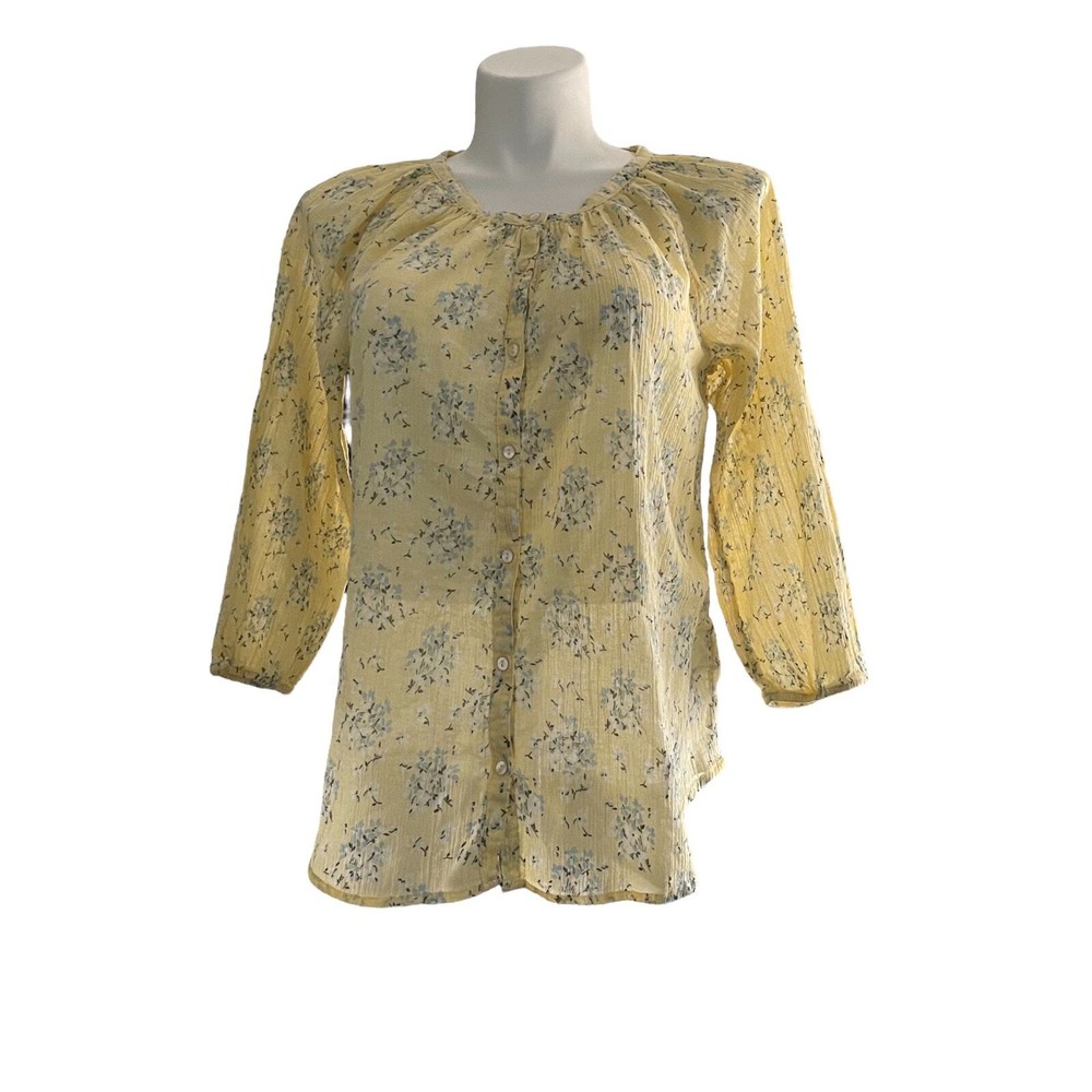 Chaps Women's Button Front Semi-sheer Peasant Boho Blouse Top Size Large