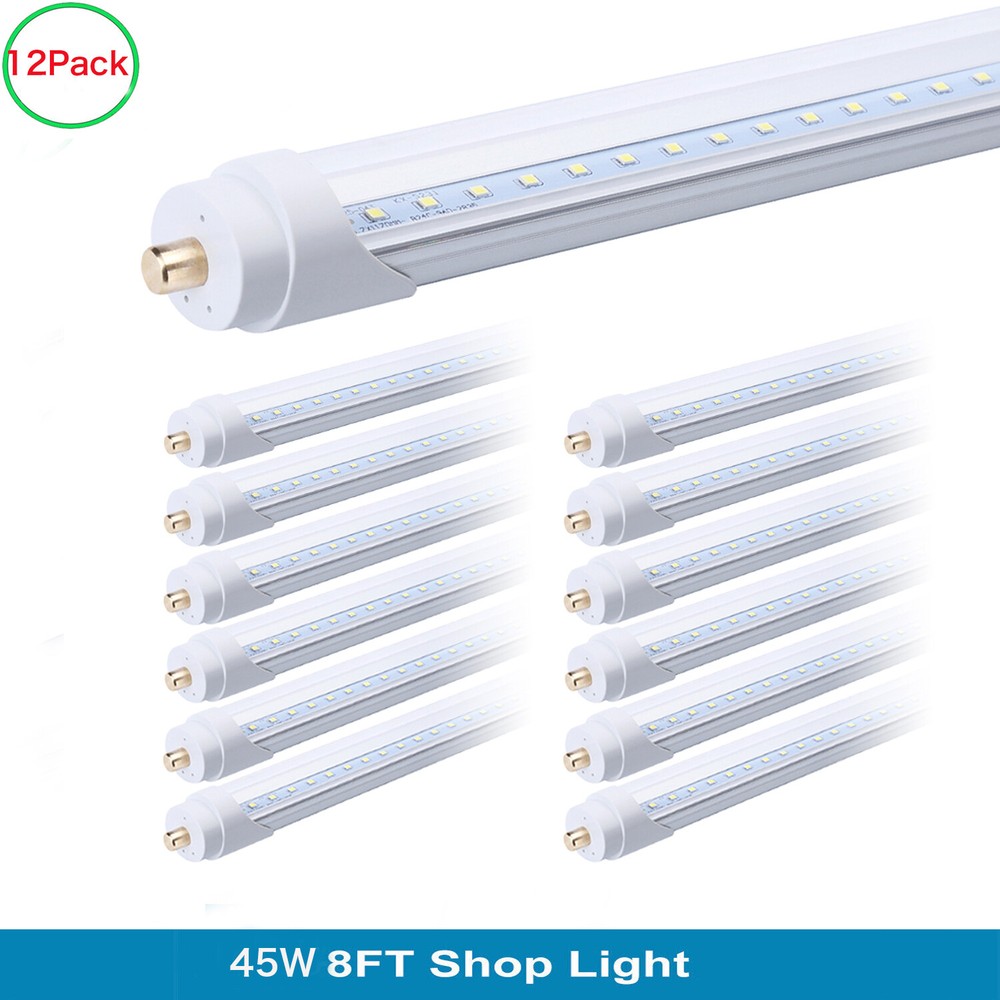 12Pack 45W 8FT T8 Single Pin LED Shop Lights FA8 Tube Bulbs